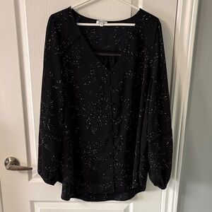 Reitmans Black Blouse with White Speckle Pattern